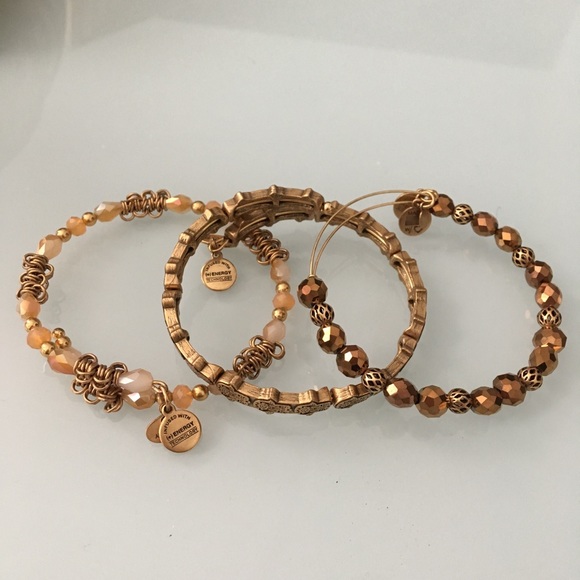 Alex and Ani stack of 3 bracelets (beaded &flat) - Picture 3 of 4